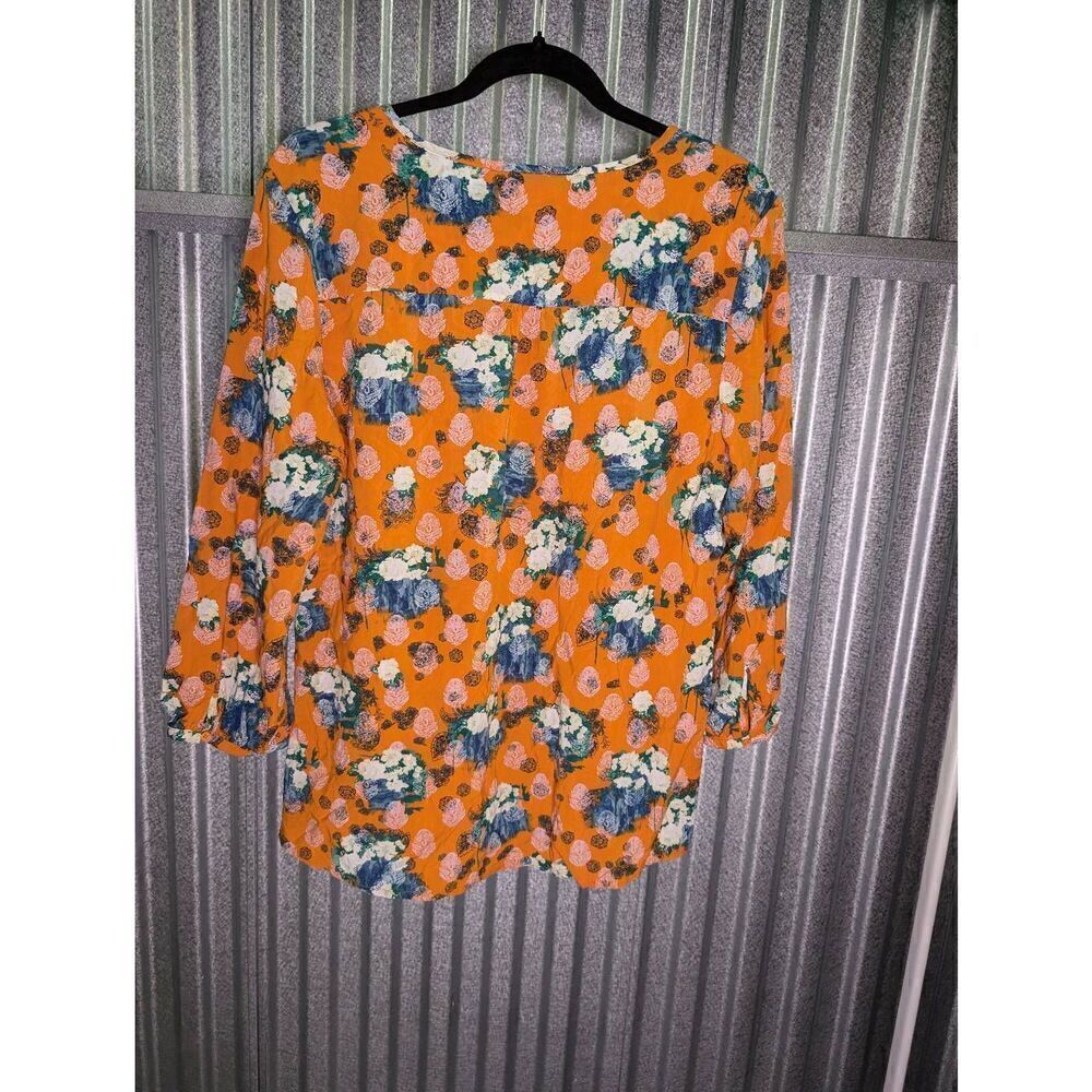 Crosby Orange Floral 3/4 Sleeve Key Hole Blouse Women's Large - Picture 2 of 5